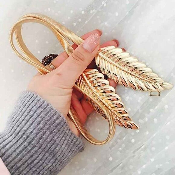 🍃 Leaf Buckle Stretchy Elastic Gold/Silver Metal Dress Belt SIZE XS – XXL NEW - Picture 12 of 16